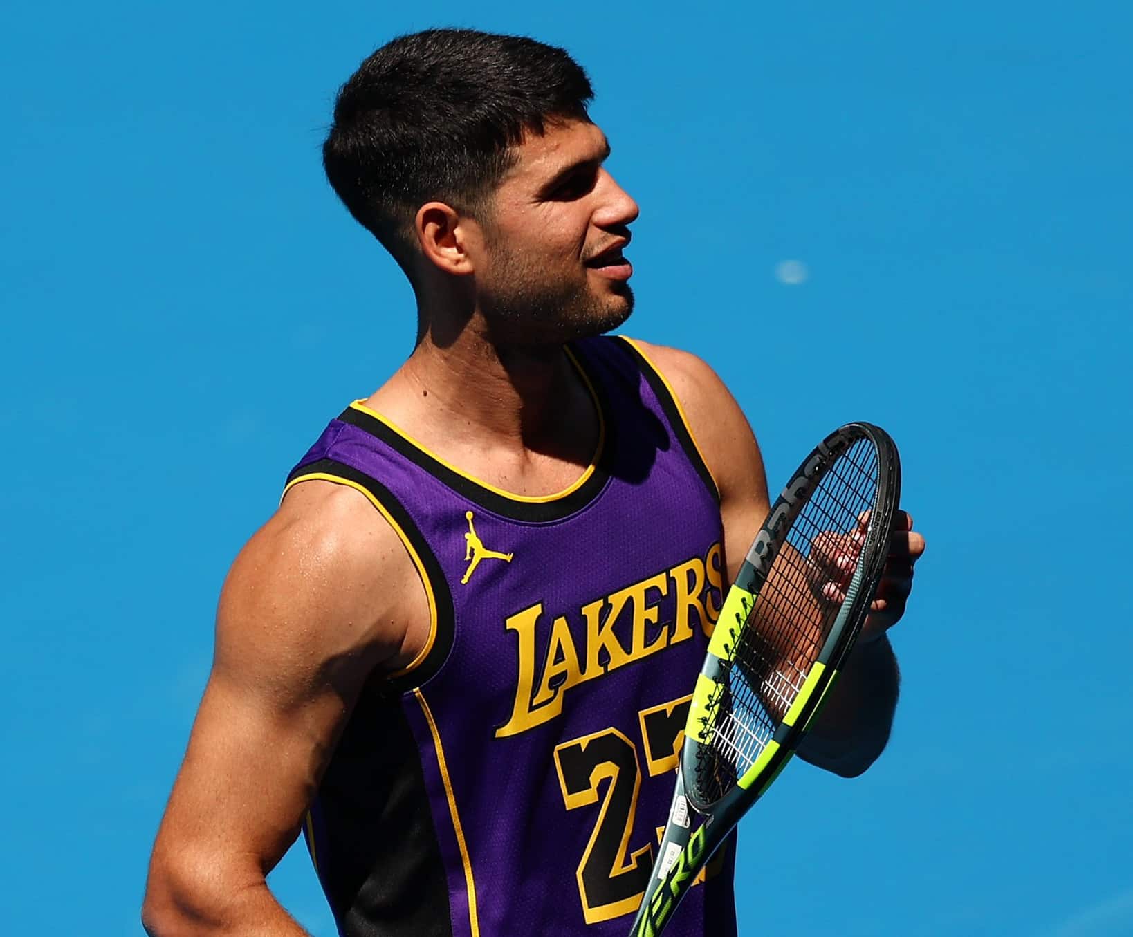 Carlos Alcaraz en plena sesión de entrenamiento durante el Masters 1000 de Indian Wells 2026.