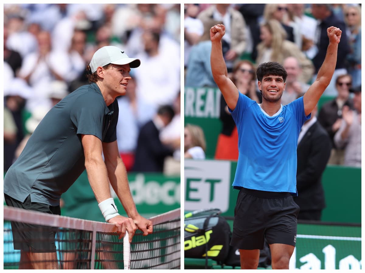 Carlos Alcaraz y Jannik Sinner saludándose tras un partido, anticipando su gran final en el Masters 1000 de Montecarlo 2026.