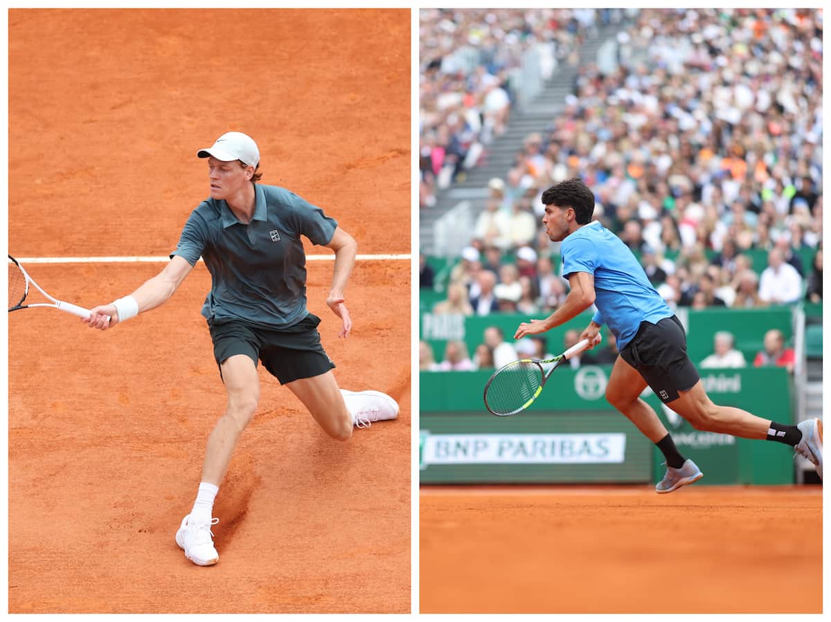 Gráfica comparativa de Carlos Alcaraz y Jannik Sinner con sus estadísticas de enfrentamientos directos.